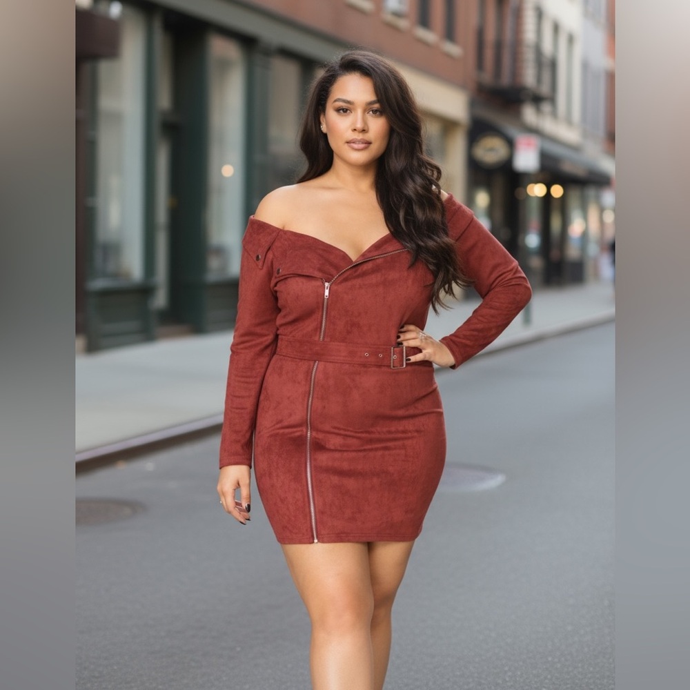 NEW• Hot Like Fire Sueded Moto Jacket Dress•XL-1X